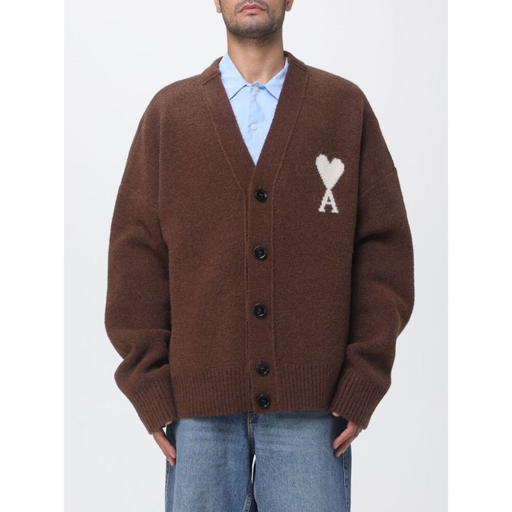 Ami Paris Women Ami Paris Alpaca Wool V-Neck Cardigan With Jacquard Logo